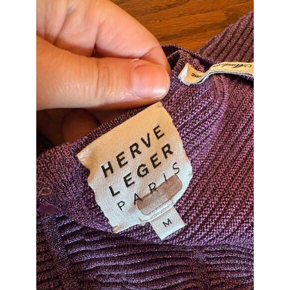 Herve Leger Purple Off-Shoulder Mini Dress - Picture 9 of 11